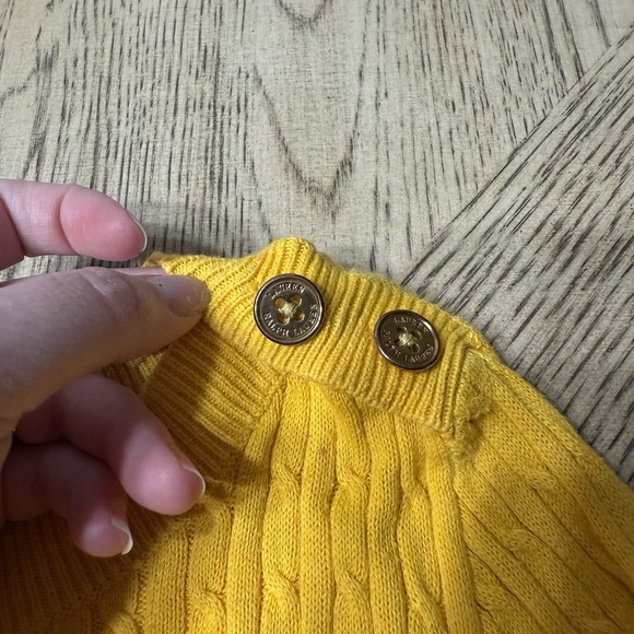 Lauren Ralph Lauren Large Yellow Fisherman Cable Knit Sweater With Button Detail - Picture 8 of 8
